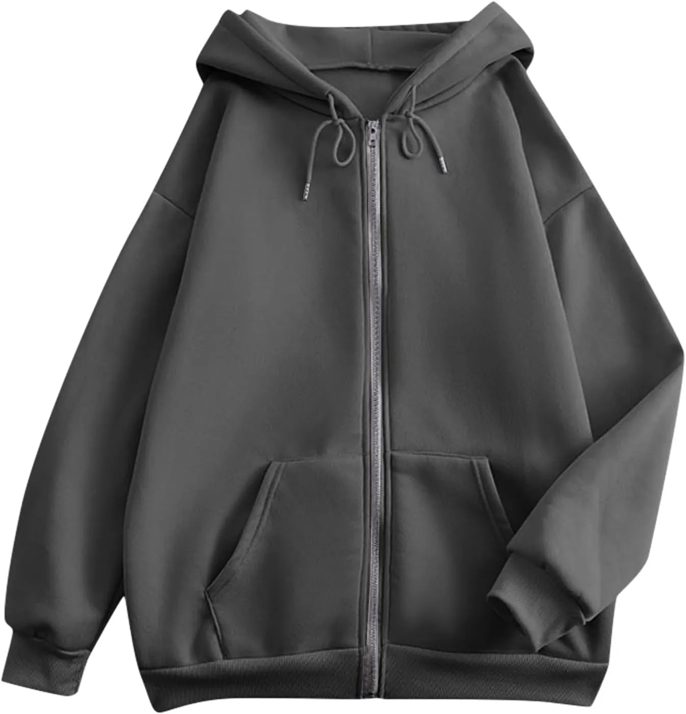 2025 Spring Women's Drawstring Zip Up Cute Hoodies Soft Jacket Plus Size Casual Sweatshirts with Pocket
