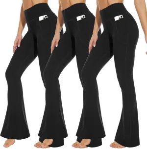 3 Packs Leggings with Pockets for Women, Soft High Waisted Tummy Control Workout Yoga Pants