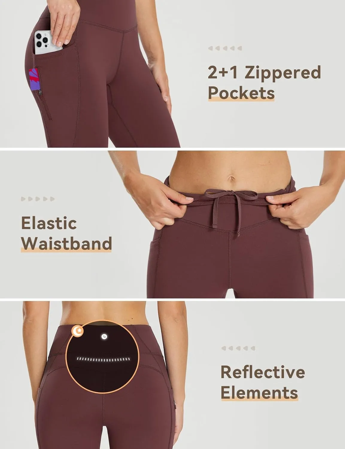 baleaf 25''/30'' Women's Fleece Lined Leggings Water Resistant High Waist Winter Running Hiking Pants Zipper Pockets