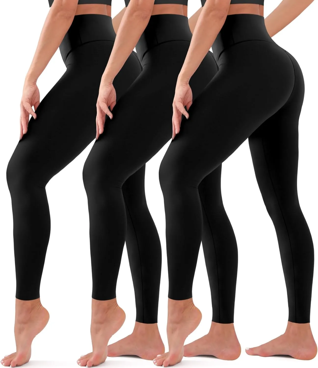BLUEENJOY 3 Pack Leggings for Women - High Waisted Full Length Buttery Soft Yoga Pants for Workout Athletic Daily