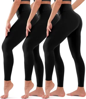 BLUEENJOY 3 Pack Leggings for Women - High Waisted Full Length Buttery Soft Yoga Pants for Workout Athletic Daily