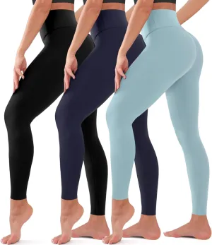 BLUEENJOY 3 Pack Leggings for Women - High Waisted Full Length Buttery Soft Yoga Pants for Workout Athletic Daily