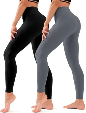 COOLOVER 2 Pack Leggings for Women - High Waisted Full Length Buttery Soft Yoga Pants for Workout Athletic Daily