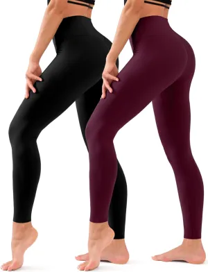 COOLOVER 2 Pack Leggings for Women - High Waisted Full Length Buttery Soft Yoga Pants for Workout Athletic Daily