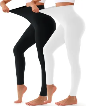 COOLOVER 2 Pack Leggings for Women - High Waisted Full Length Buttery Soft Yoga Pants for Workout Athletic Daily