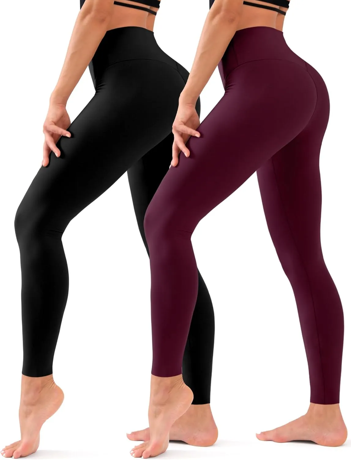COOLOVER 2 Pack Leggings for Women - High Waisted Full Length Buttery Soft Yoga Pants for Workout Athletic Daily