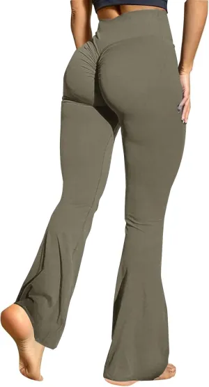CRNTCEM Slim Fit Yoga Flared Pants for Women High Waist Pull On Wide Leg Bottom Leggings Tummy Control Work Bootcut Trousers