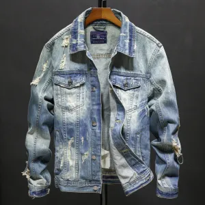 Denim Jackets - Solid Color Denim Jacket Series BROKEN HOLE Super Cool Denim Jacket