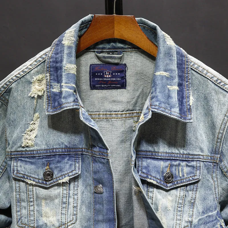 Denim Jackets - Solid Color Denim Jacket Series BROKEN HOLE Super Cool Denim Jacket