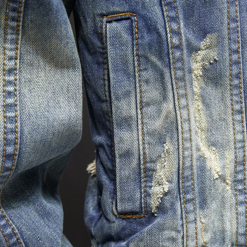 Denim Jackets - Solid Color Denim Jacket Series BROKEN HOLE Super Cool Denim Jacket