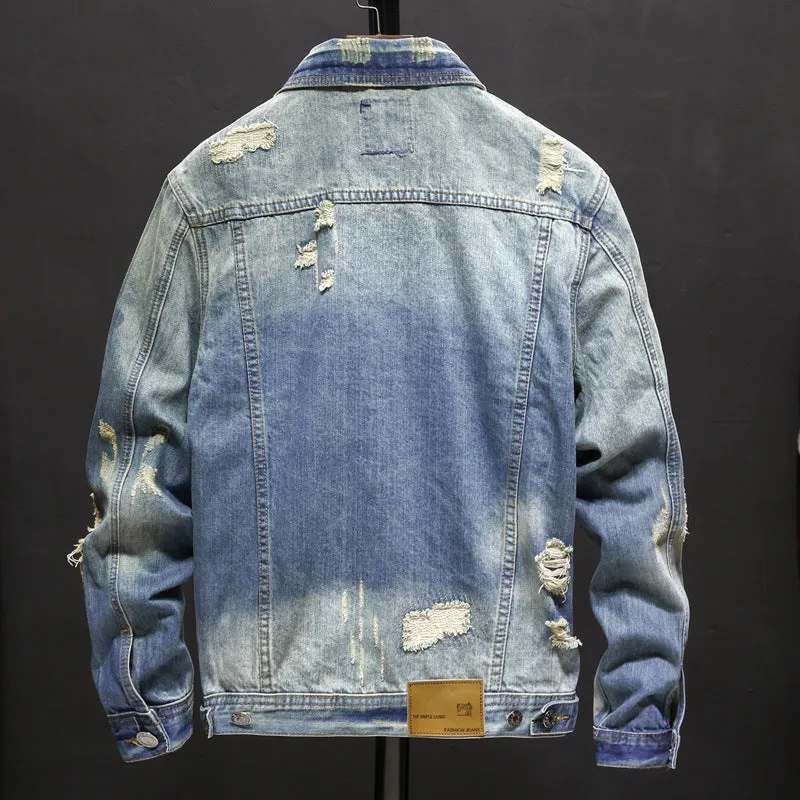 Denim Jackets - Solid Color Denim Jacket Series BROKEN HOLE Super Cool Denim Jacket