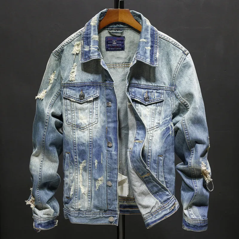 Denim Jackets - Solid Color Denim Jacket Series BROKEN HOLE Super Cool Denim Jacket