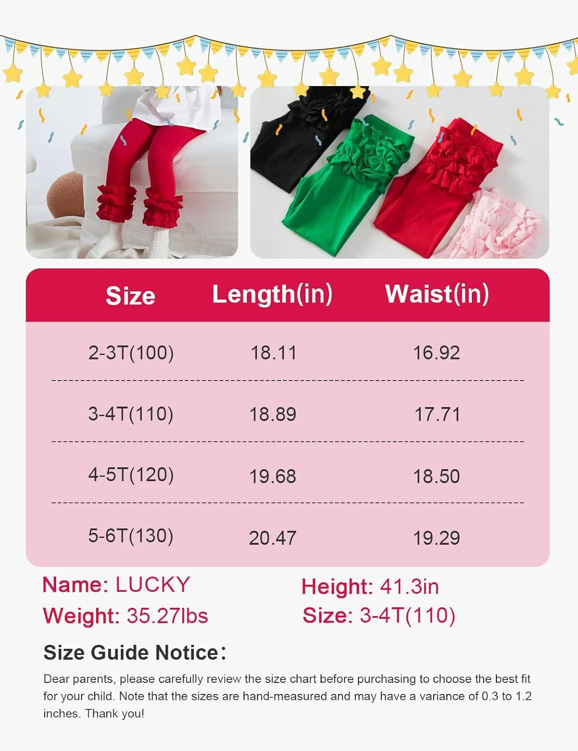 DIPUG Toddler Leggings Cute Baby Pants Girls Legging Colorfu with Ruffle Trim for Little Child Kids