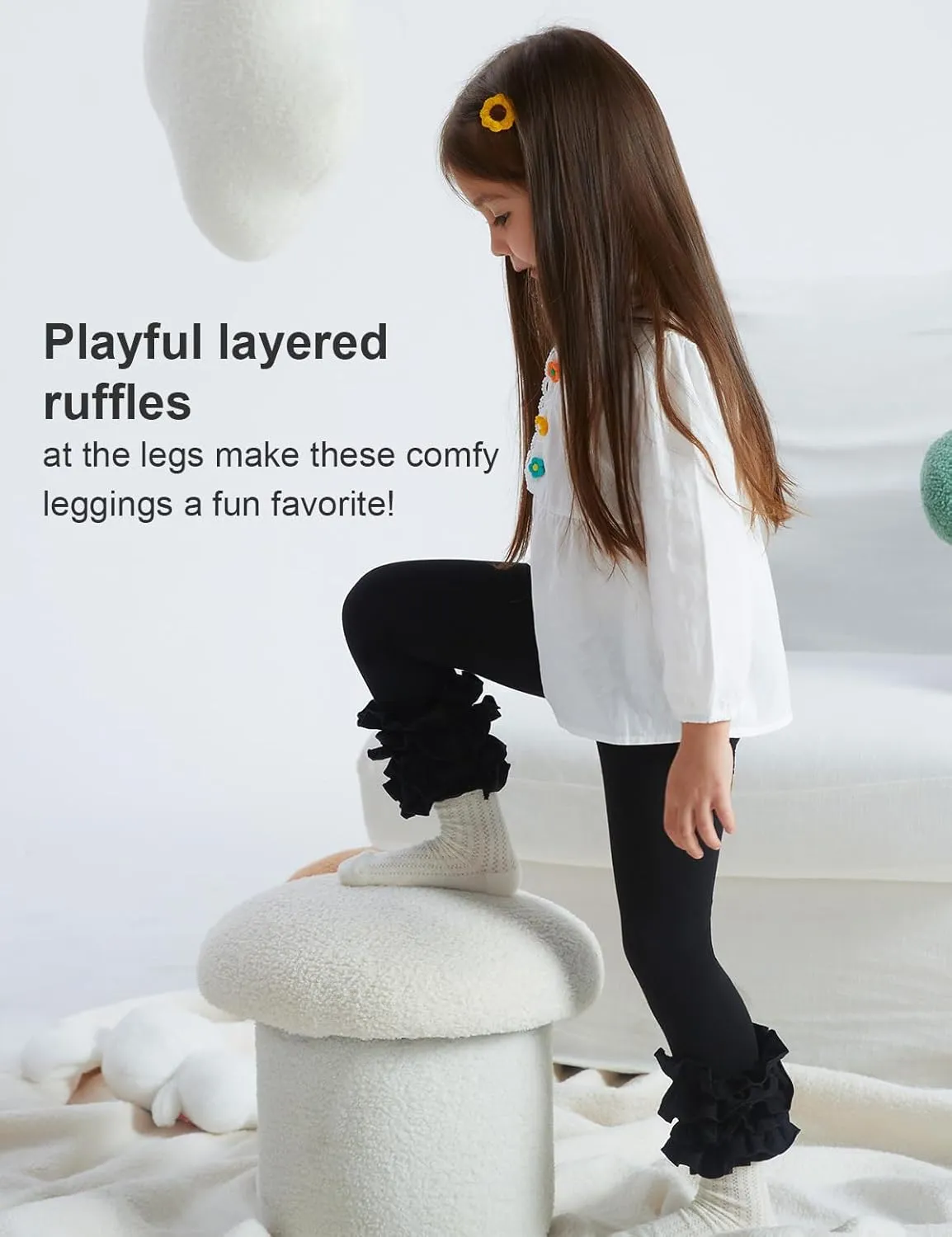 DIPUG Toddler Leggings Cute Baby Pants Girls Legging Colorfu with Ruffle Trim for Little Child Kids