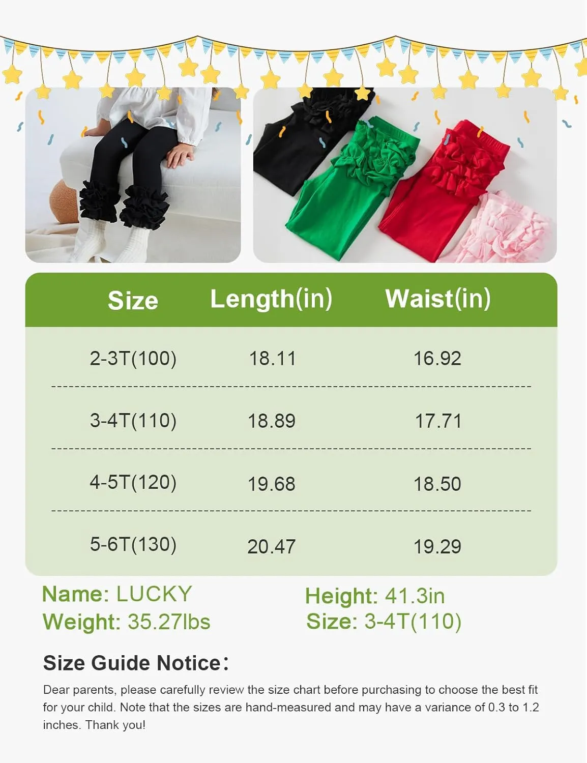 DIPUG Toddler Leggings Cute Baby Pants Girls Legging Colorfu with Ruffle Trim for Little Child Kids