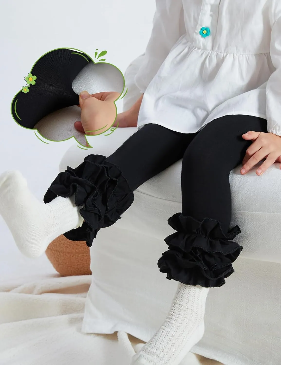 DIPUG Toddler Leggings Cute Baby Pants Girls Legging Colorfu with Ruffle Trim for Little Child Kids