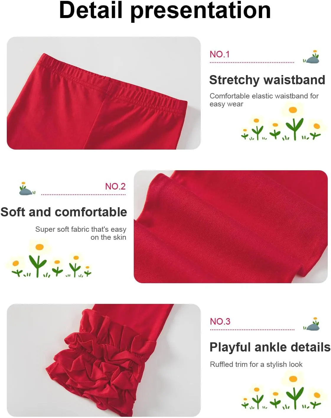 DIPUG Toddler Leggings Cute Baby Pants Girls Legging Colorfu with Ruffle Trim for Little Child Kids