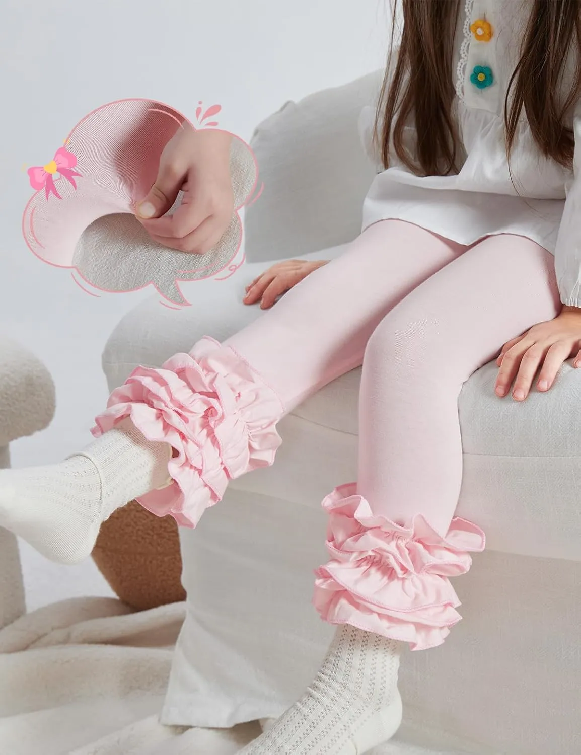 DIPUG Toddler Leggings Cute Baby Pants Girls Legging Colorfu with Ruffle Trim for Little Child Kids
