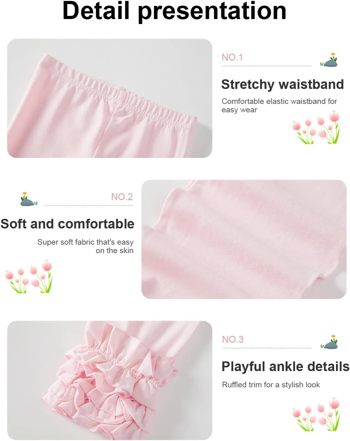 DIPUG Toddler Leggings Cute Baby Pants Girls Legging Colorfu with Ruffle Trim for Little Child Kids