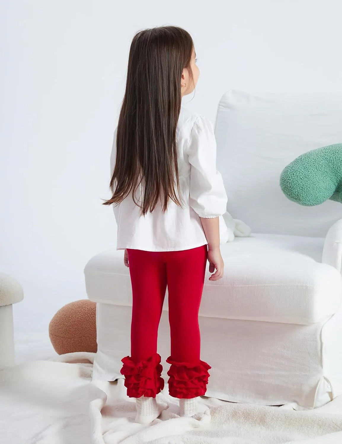 DIPUG Toddler Leggings Cute Baby Pants Girls Legging Colorfu with Ruffle Trim for Little Child Kids