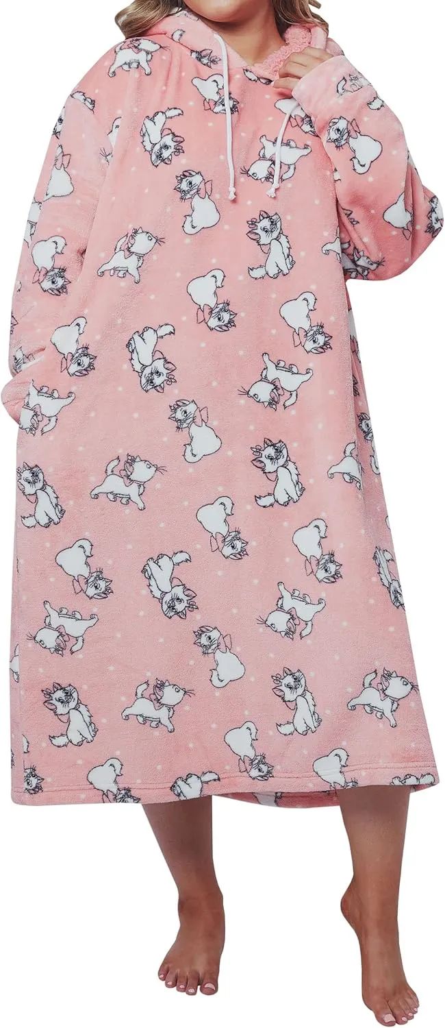 Disney Womens Blanket Hoodie Oversized Fleece Ultra Soft and Cosy With Hood Aristocats Marie Pink One Size