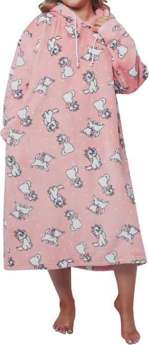Disney Womens Blanket Hoodie Oversized Fleece Ultra Soft and Cosy With Hood Aristocats Marie Pink One Size