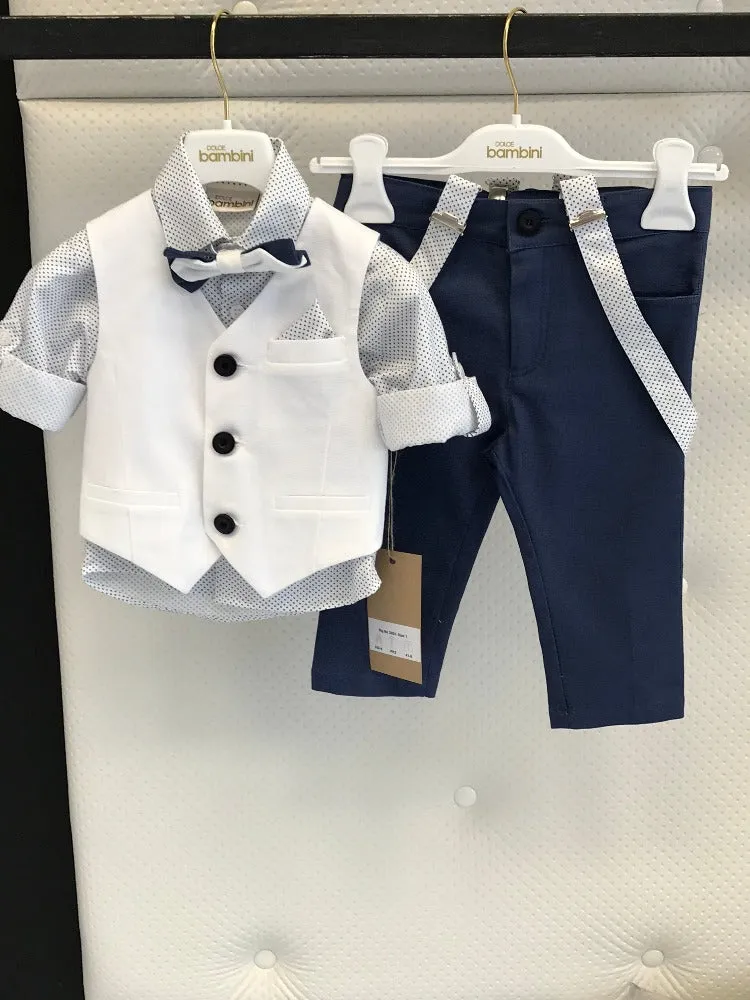 Dolce Bambini - Baby Boy 3 Piece White/Navy Suit
