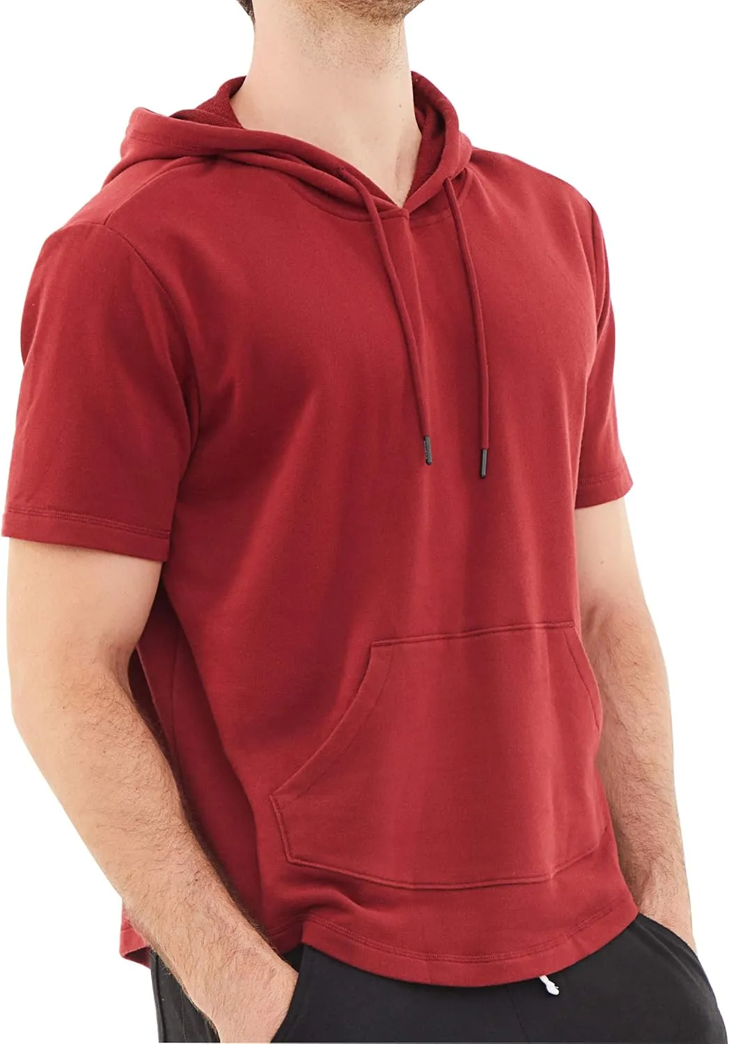 DubinikShort Sleeve Hoodie Lightweight Soft Cotton Moisture Wicking Kangaroo Pocket Short Sleeve Hoodie For Men