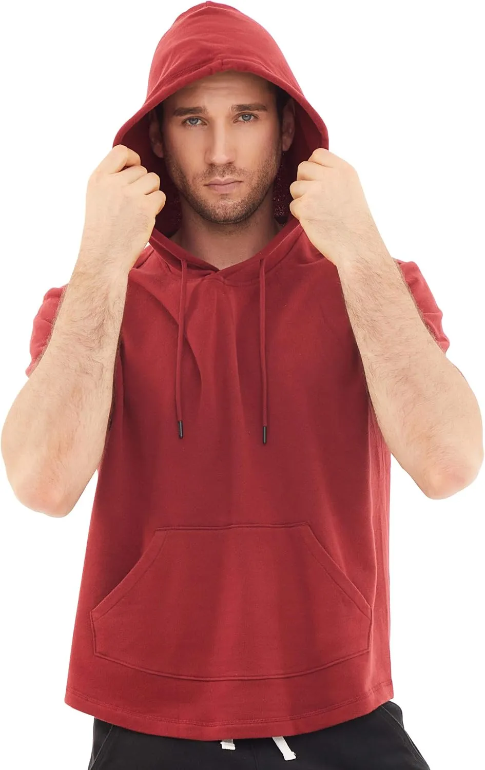 DubinikShort Sleeve Hoodie Lightweight Soft Cotton Moisture Wicking Kangaroo Pocket Short Sleeve Hoodie For Men