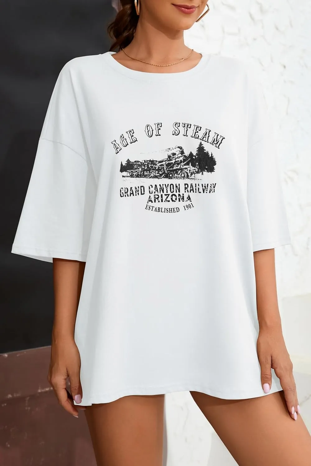 Fenxxxl Womens Oversized T Shirts Crewneck Short Sleeve Tops Loose Fit Summer Casual Blouse Y2K 2024 Basic Tee