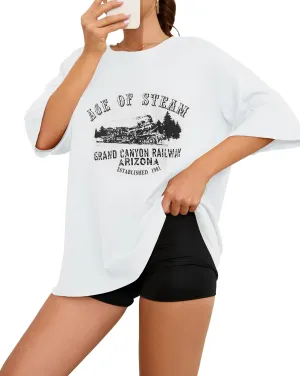 Fenxxxl Womens Oversized T Shirts Crewneck Short Sleeve Tops Loose Fit Summer Casual Blouse Y2K 2024 Basic Tee