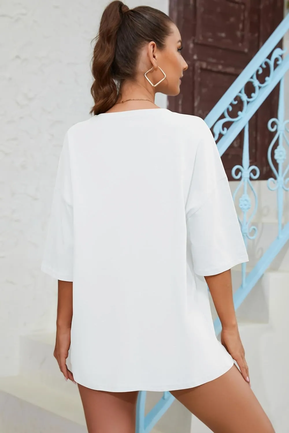 Fenxxxl Womens Oversized T Shirts Crewneck Short Sleeve Tops Loose Fit Summer Casual Blouse Y2K 2024 Basic Tee