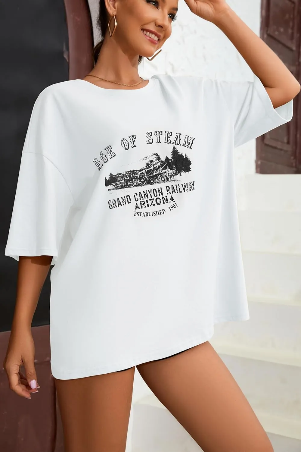 Fenxxxl Womens Oversized T Shirts Crewneck Short Sleeve Tops Loose Fit Summer Casual Blouse Y2K 2024 Basic Tee