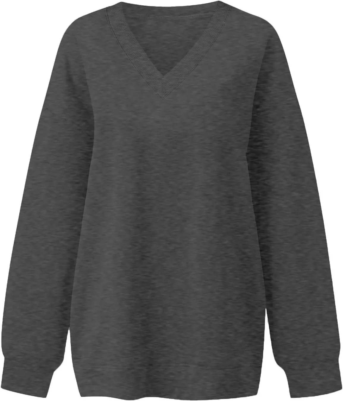 Fleece V Neck Sweatshirt Women Plain Drop Shoulder Oversized Sweatshirts Casual Baggy Comfy Soft Cotton Pullover Tops