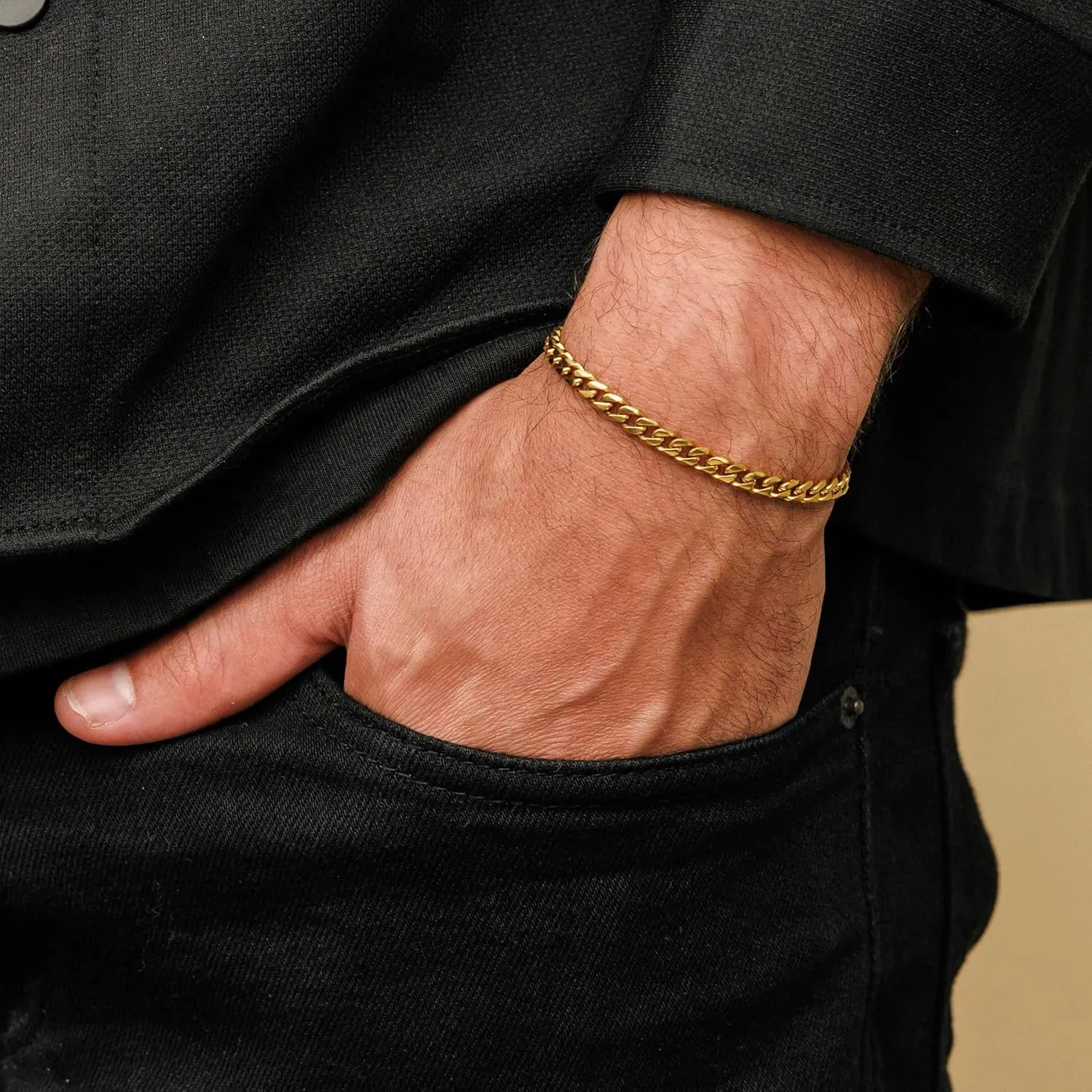 Galis Mens Bracelet - Cuban Link or Box Chain Layered Chain For Men - Premium Stainless Steel, Gift for him, Gold, Silver, Black Bracelet For Men 7-8" Size, 3-5mm Thick
