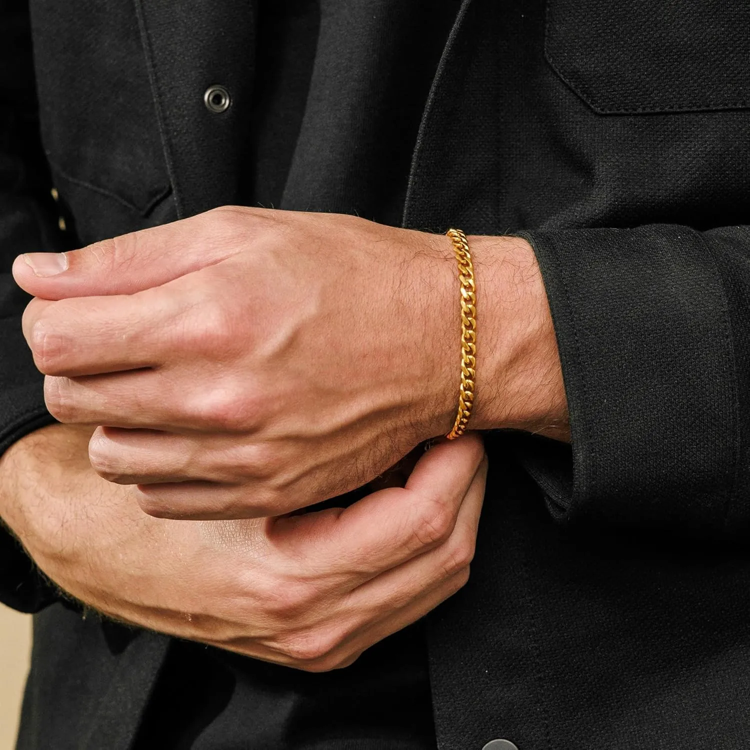 Galis Mens Bracelet - Cuban Link or Box Chain Layered Chain For Men - Premium Stainless Steel, Gift for him, Gold, Silver, Black Bracelet For Men 7-8" Size, 3-5mm Thick