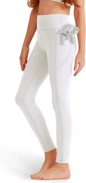 Girls' Black Athletic Leggings with Pockets, White Ankle Length Yoga Pants for Kids