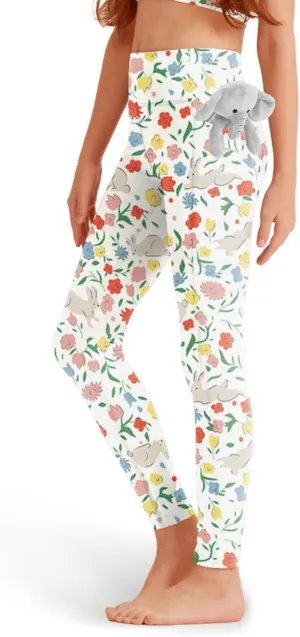 Girls' Black Athletic Leggings with Pockets, White Ankle Length Yoga Pants for Kids