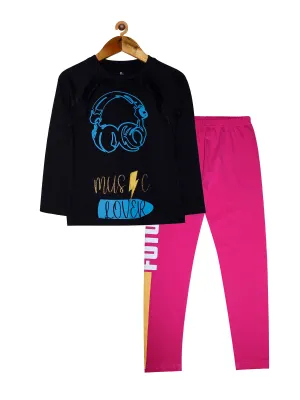 Girls Cotton Full Sleeves T-shirt with Printed Leggings Set