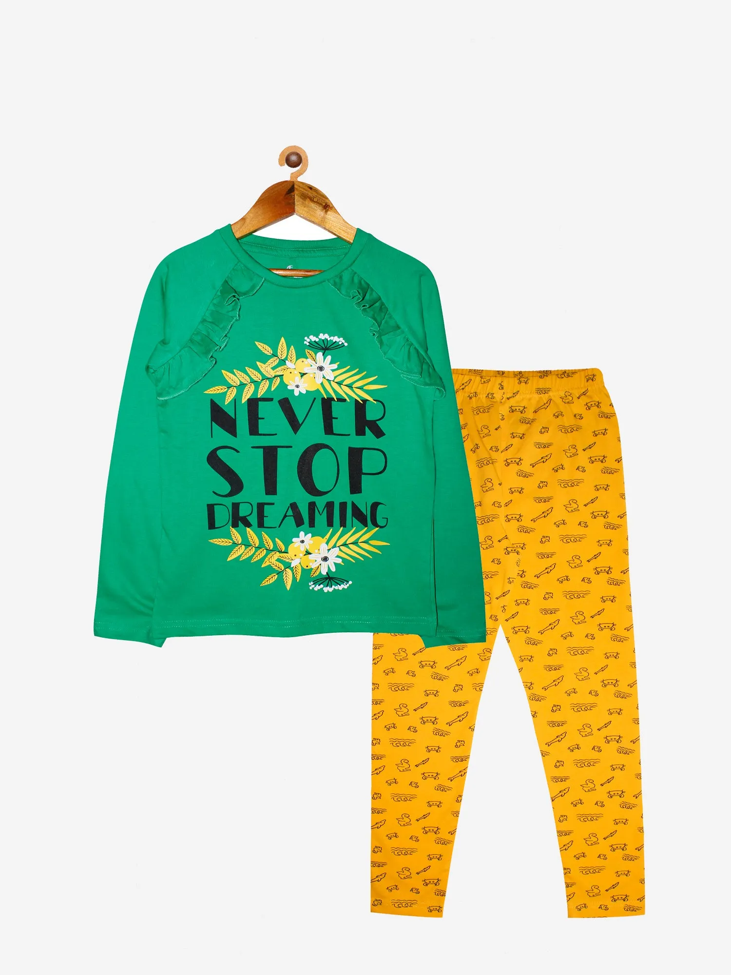 Girls Cotton Full Sleeves T-shirt with Printed Leggings Set