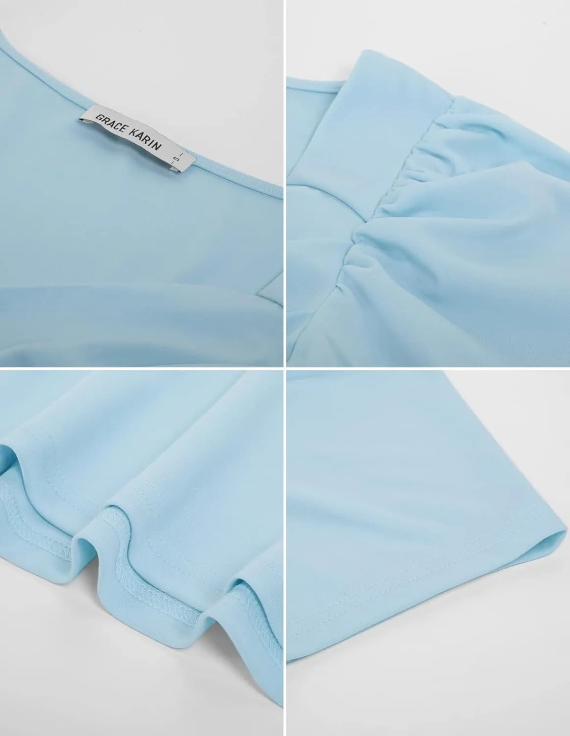 GRACE KARIN 2025 Womens Tops Elegant Peplum Top Wrap V Neck Puff Short Sleeve Summer Tops Blouse