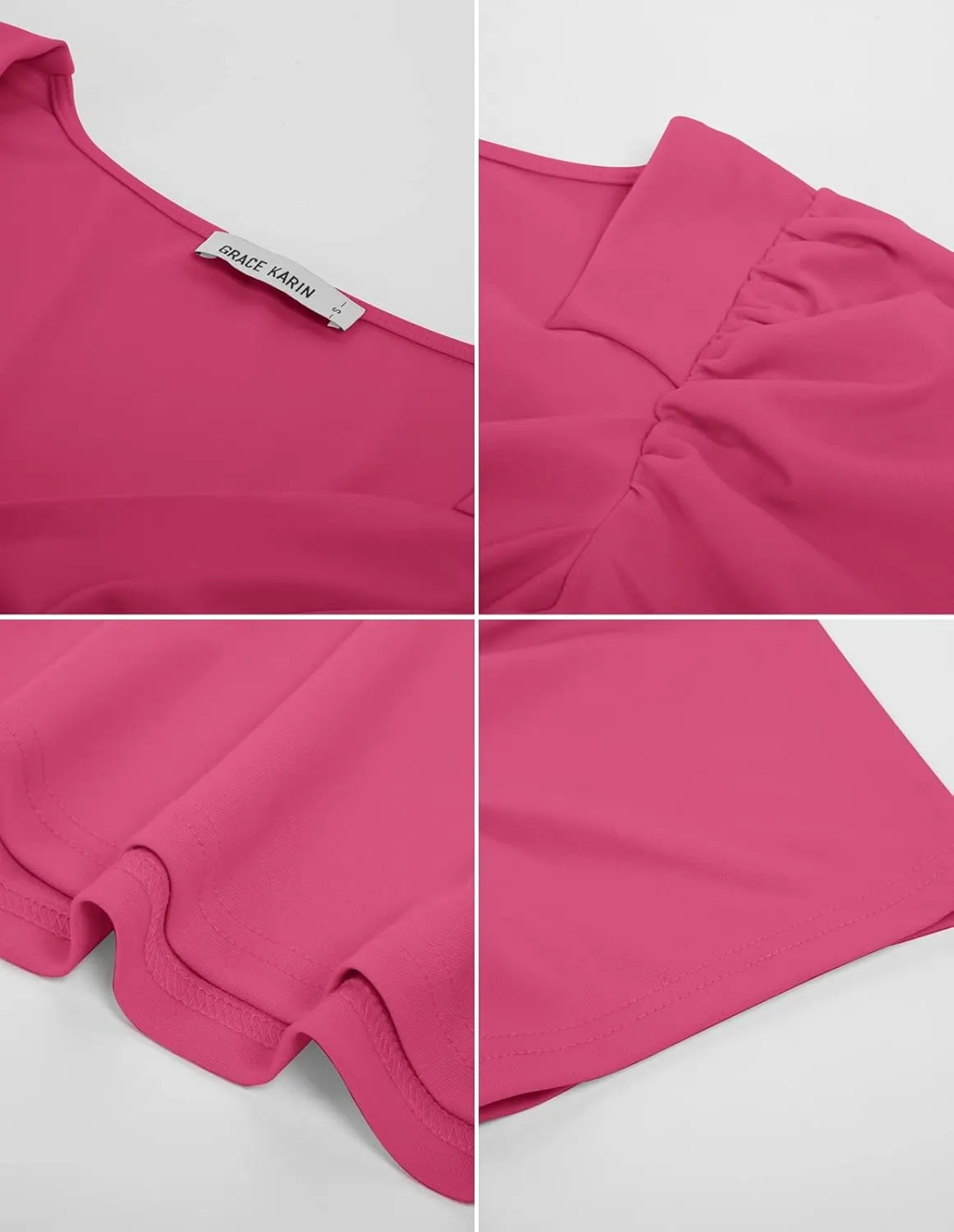 GRACE KARIN 2025 Womens Tops Elegant Peplum Top Wrap V Neck Puff Short Sleeve Summer Tops Blouse