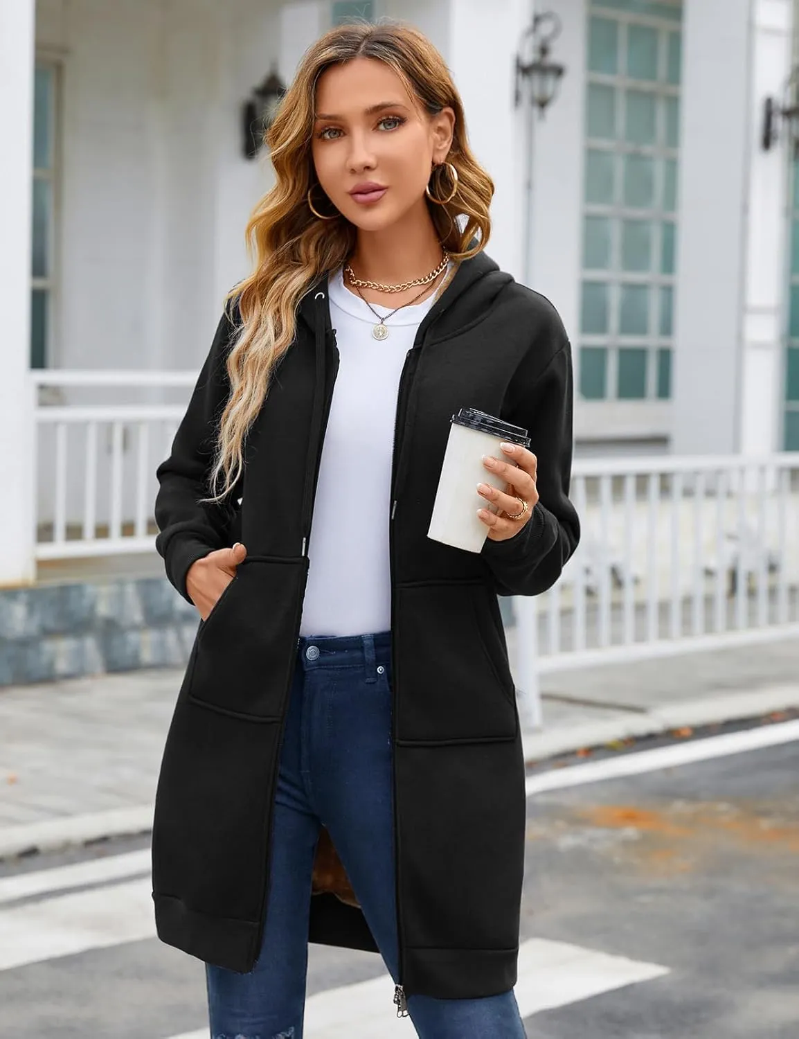 HEEKPEK Women's Long Hoodies Tunic Winter Fleece Jackets Casual Zip up Hoodies Soft Sherpa Sweatshirts Warm Long Coats