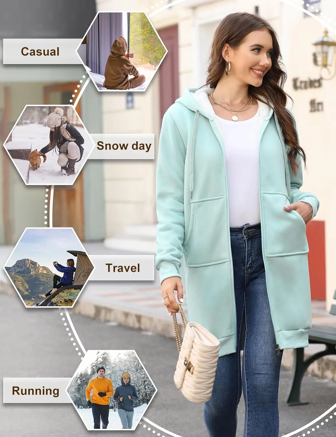 HEEKPEK Women's Long Hoodies Tunic Winter Fleece Jackets Casual Zip up Hoodies Soft Sherpa Sweatshirts Warm Long Coats