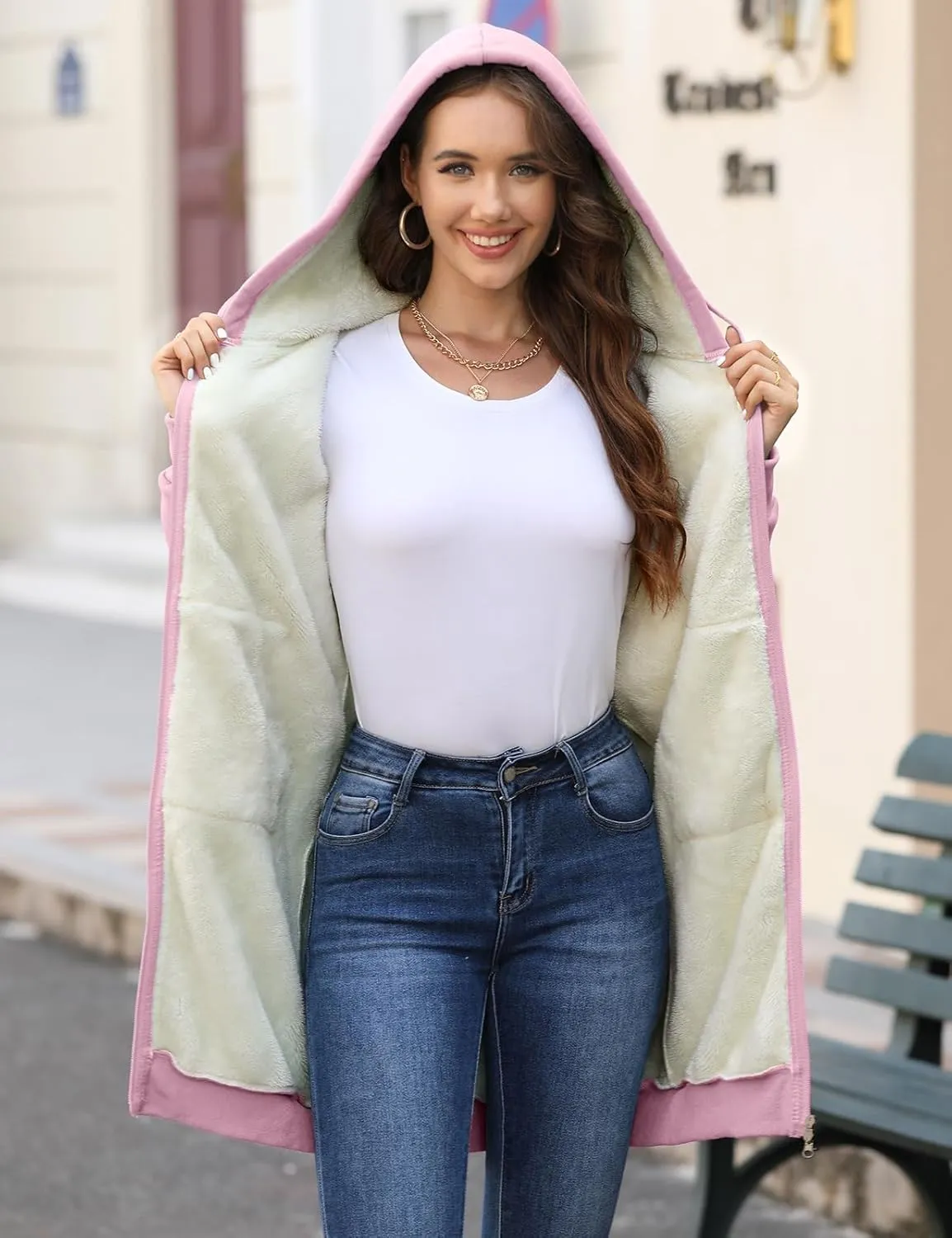 HEEKPEK Women's Long Hoodies Tunic Winter Fleece Jackets Casual Zip up Hoodies Soft Sherpa Sweatshirts Warm Long Coats
