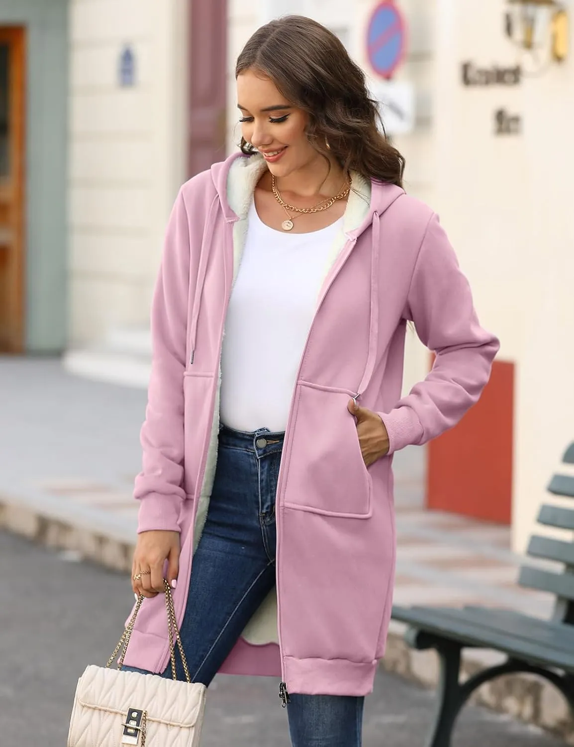 HEEKPEK Women's Long Hoodies Tunic Winter Fleece Jackets Casual Zip up Hoodies Soft Sherpa Sweatshirts Warm Long Coats