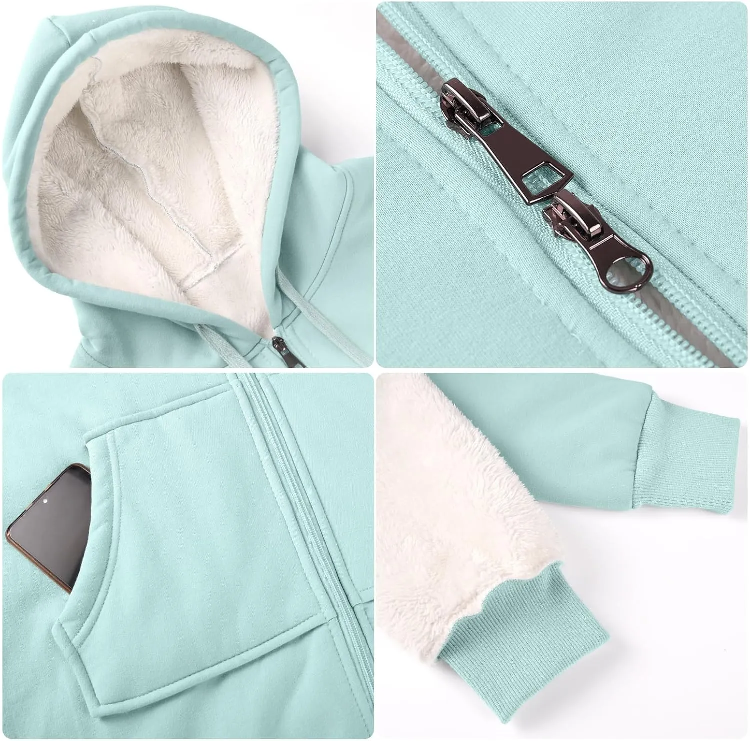 HEEKPEK Women's Long Hoodies Tunic Winter Fleece Jackets Casual Zip up Hoodies Soft Sherpa Sweatshirts Warm Long Coats