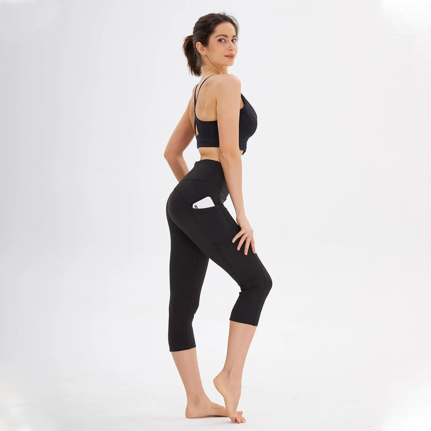 HLTPRO Leggings with Pockets for Women(Reg & Plus Size) - High Waist Tummy Control Yoga Capri Pants with Pockets for Workout