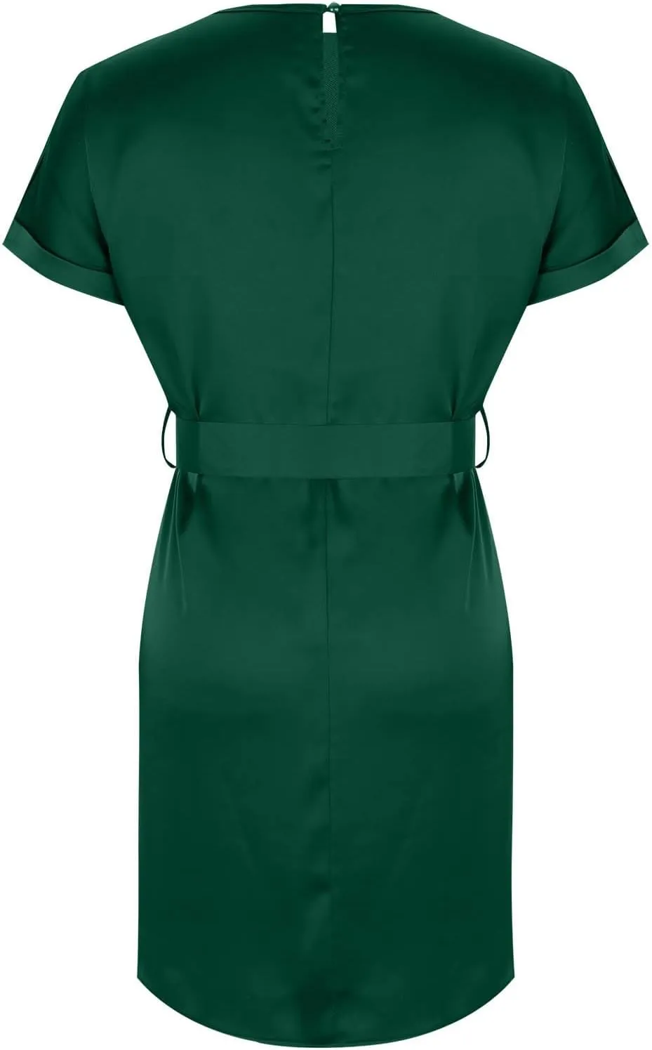 hlysgo Mini Dresses for Women Casual Loose Fit Short Sleeve Crew Neck Party Dress Trendy Silk Satin Tie-Belt Going Out Dress