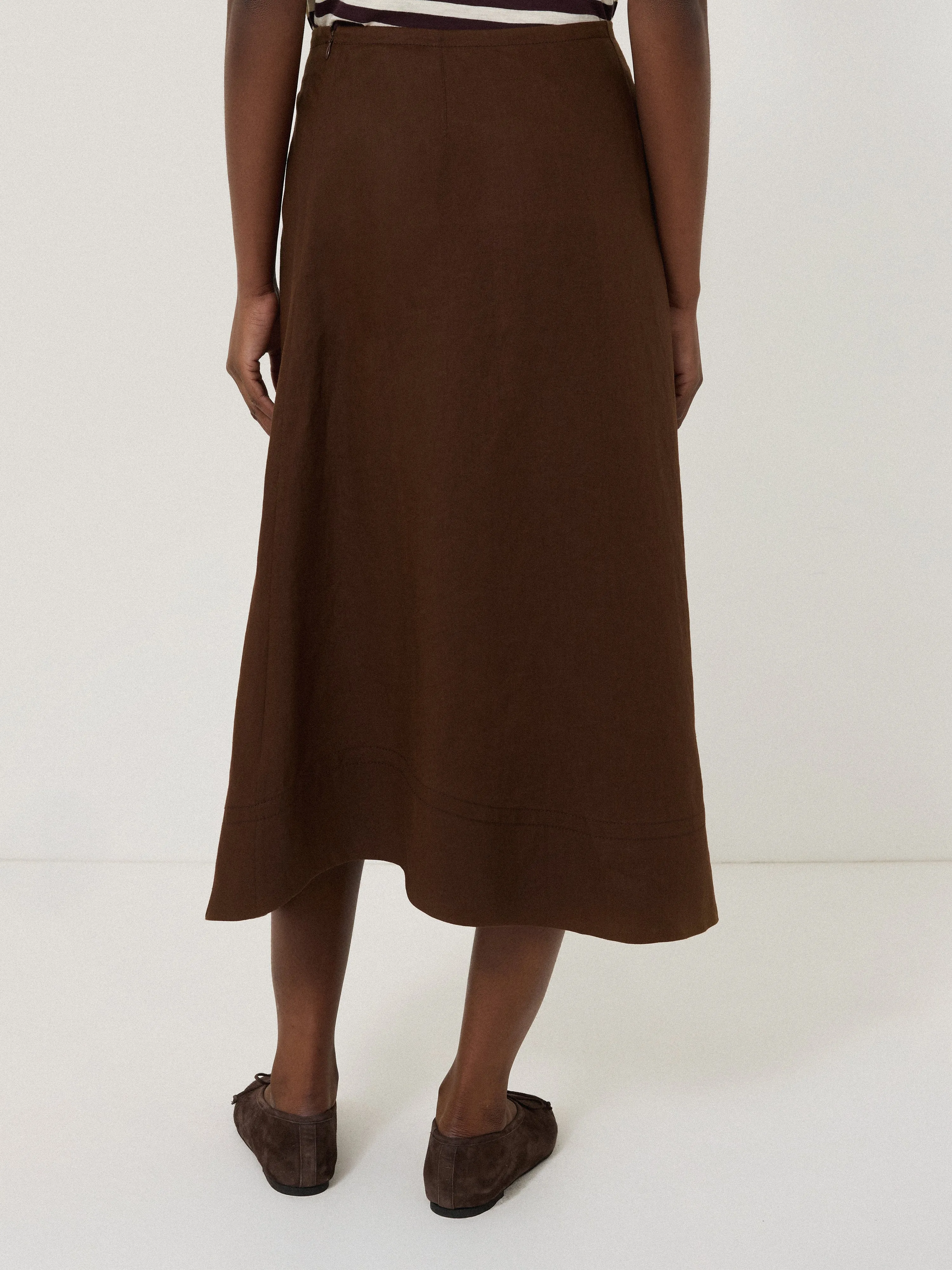 Linen Wrap Detail Skirt | Brown